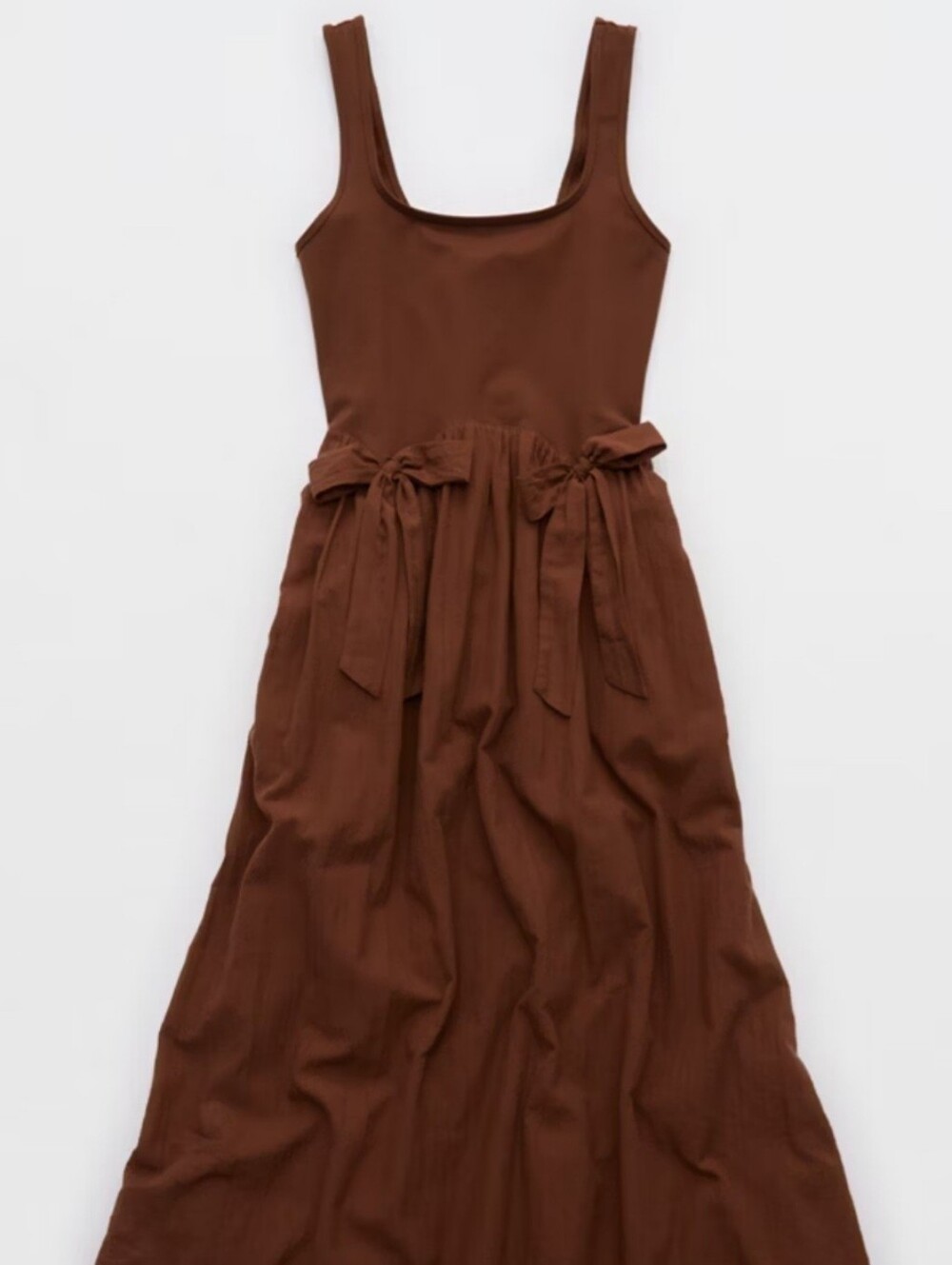 Aerie NWT Brown Tie-Waist Midi Maxi Dress Size XS Sleeveless Pockets